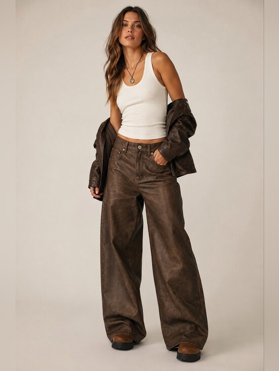 Free People Pants - NWT Free People We The Free Misha High Rise Wide Barrel Faux Leather Pants 25